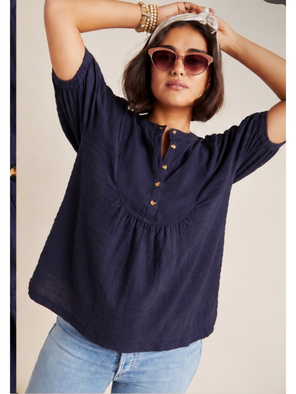 Anthropologie Elinor Textured Top – Navy